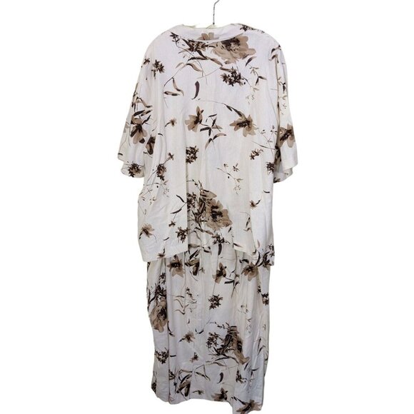 Womens Linen Blend Skirt and Top Set Plus Size 5X Cream Brown Floral - Picture 1 of 6